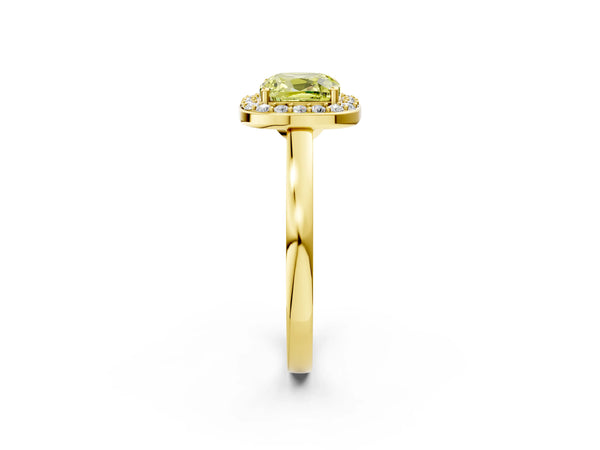 Yellow gold Fancy Yellow Cushion Cut Halo Diamond Ring with Solitaire Band and Prong Setting