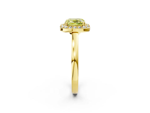 Yellow gold Fancy Yellow Cushion Cut Halo Diamond Ring with Solitaire Band and Prong Setting_2