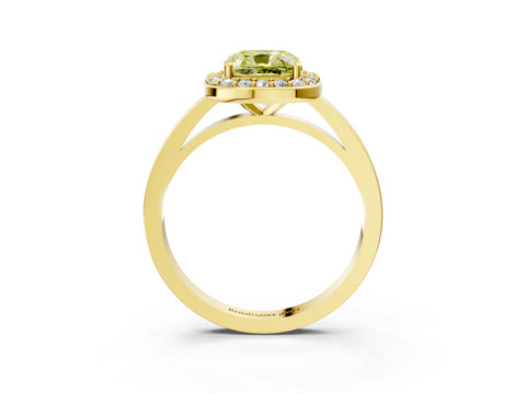 Yellow gold Fancy Yellow Cushion Cut Halo Diamond Ring with Solitaire Band and Prong Setting_3