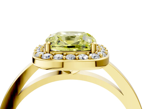 Yellow gold Fancy Yellow Cushion Cut Halo Diamond Ring with Solitaire Band and Prong Setting_4
