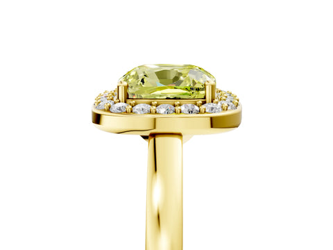 Yellow gold Fancy Yellow Cushion Cut Halo Diamond Ring with Solitaire Band and Prong Setting_5