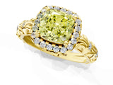 Yellow gold Fancy Yellow Cushion Cut Halo Diamond Solitaire with Filigree Band and Four-Prong Setting_1