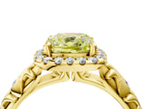 Yellow gold Fancy Yellow Cushion Cut Halo Diamond Solitaire with Filigree Band and Four-Prong Setting_4