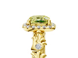 Yellow gold Fancy Yellow Cushion Cut Halo Diamond Solitaire with Filigree Band and Four-Prong Setting_5