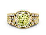 Yellow gold Fancy Yellow Cushion Cut Halo Diamond Split Shank Ring with Prong Setting_12
