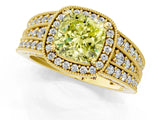 Yellow gold Fancy Yellow Cushion Cut Halo Diamond Split Shank Ring with Prong Setting_13