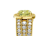 Yellow gold Fancy Yellow Cushion Cut Halo Diamond Split Shank Ring with Prong Setting_17