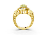 Yellow gold Fancy Yellow Cushion Cut Halo Milgrain Diamond Engagement Ring with Leaf Band and Four-Prong Setting_3