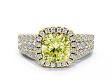Yellow gold Fancy Yellow Cushion Cut Halo Pavé Diamond Engagement Ring with Split Shank and Four-Prong Setting_3