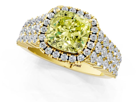 Yellow gold Fancy Yellow Cushion Cut Halo Pavé Diamond Engagement Ring with Split Shank and Four-Prong Setting_4