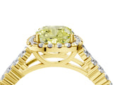 Yellow gold Fancy Yellow Cushion Cut Halo Pavé Diamond Engagement Ring with Split Shank and Four-Prong Setting_7