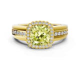 Yellow gold Fancy Yellow Cushion  Cut Halo Pave Band Four-Prong Ring_49