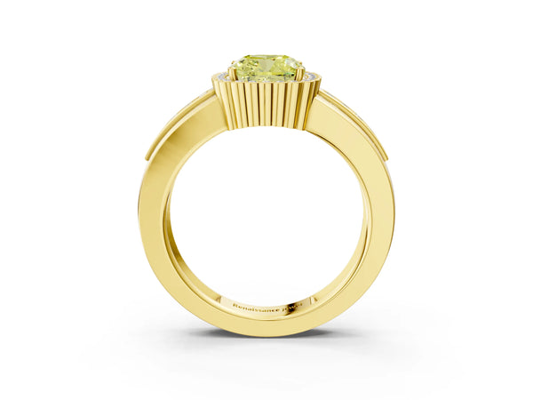 Yellow gold Fancy Yellow Cushion  Cut Halo Pave Band Four-Prong Ring