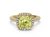 Yellow gold Fancy Yellow Cushion  Cut Halo Pave Band Four-Prong Setting Ring_36