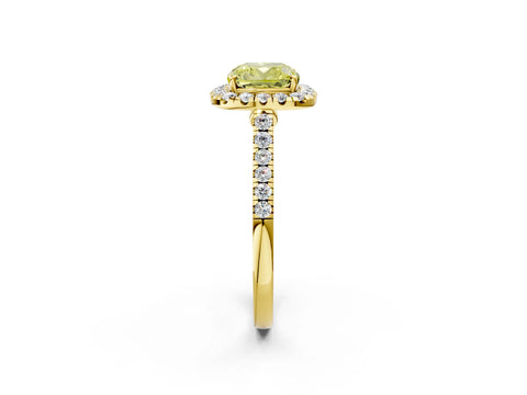 Yellow gold Fancy Yellow Cushion Cut Halo Pave Diamond Engagement Ring with Four-Prong Setting_2