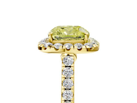 Yellow gold Fancy Yellow Cushion Cut Halo Pave Diamond Engagement Ring with Four-Prong Setting_5