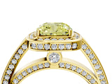 Yellow gold Fancy Yellow Cushion  Cut Halo Pave Split Shank Prong Setting Ring_36