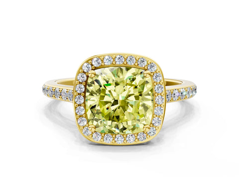 Yellow gold Fancy Yellow Cushion Cut Halo Round Diamond Pavé Band with Four-Prong Setting_3