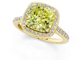 Yellow gold Fancy Yellow Cushion Cut Halo Round Diamond Pavé Band with Four-Prong Setting_4