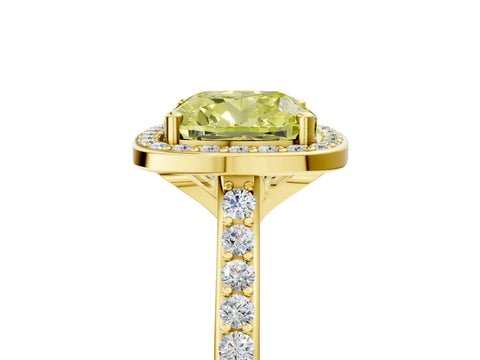 Yellow gold Fancy Yellow Cushion Cut Halo Round Diamond Pavé Band with Four-Prong Setting_8