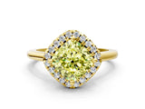 Yellow gold Fancy Yellow Cushion Cut Halo Round Diamond Solitaire Engagement Ring with Pave Band and Four-Prong Setting_12