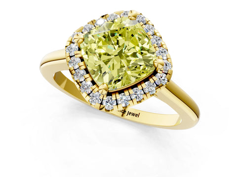 Yellow gold Fancy Yellow Cushion Cut Halo Round Diamond Solitaire Engagement Ring with Pave Band and Four-Prong Setting_13
