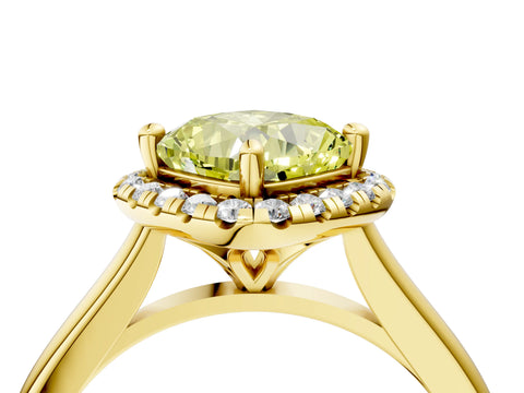 Yellow gold Fancy Yellow Cushion Cut Halo Round Diamond Solitaire Engagement Ring with Pave Band and Four-Prong Setting_16