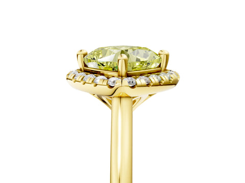 Yellow gold Fancy Yellow Cushion Cut Halo Round Diamond Solitaire Engagement Ring with Pave Band and Four-Prong Setting_17