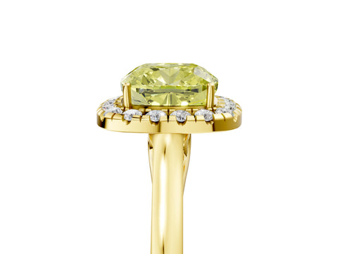 Yellow gold Fancy Yellow Cushion Cut Halo Round Diamond Solitaire Ring with Pavé Band and Four-Prong Setting_17
