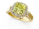 Yellow gold Fancy Yellow Cushion Cut Halo Round Diamond Twist Band with Four-Prong Setting_1