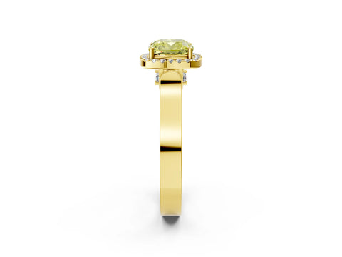 Yellow gold Fancy Yellow Cushion Cut Halo Round Diamond Twist Band with Four-Prong Setting_2