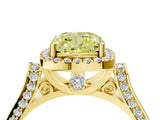 Yellow gold Fancy Yellow Cushion Cut Halo Round Diamond Twist Band with Four-Prong Setting_4