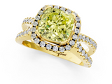 Yellow gold Fancy Yellow Cushion  Cut Halo Split Shank Pave Set Ring_63