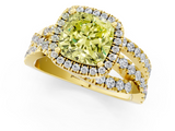 Yellow gold Fancy Yellow Cushion  Cut Halo Split Shank Prong Setting Ring_61