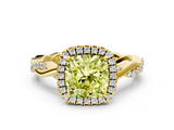 Yellow gold Fancy Yellow Cushion  Cut Halo Twisted Band Four-Prong Ring_20