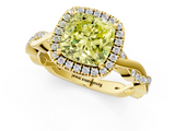 Yellow gold Fancy Yellow Cushion  Cut Halo Twisted Band Four-Prong Ring_21