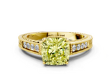 Yellow gold Fancy Yellow Cushion  Cut Milgrain Channel Set Engagement Ring with Solitaire Prong Setting_68