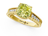 Yellow gold Fancy Yellow Cushion  Cut Milgrain Channel Set Engagement Ring with Solitaire Prong Setting_69
