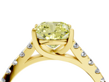 Yellow gold Fancy Yellow Cushion  Cut Pavé Band Solitaire Ring with Four-Prong Setting_26