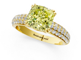 Yellow gold Fancy Yellow Cushion  Cut Pave Diamond Engagement Ring with Channel Set Band and Four-Prong Setting_21