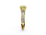 Yellow gold Fancy Yellow Cushion  Cut Pave Diamond Engagement Ring with Channel Set Band and Four-Prong Setting_22
