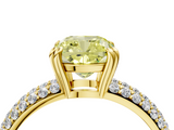 Yellow gold Fancy Yellow Cushion  Cut Pave Diamond Engagement Ring with Channel Set Band and Four-Prong Setting_24