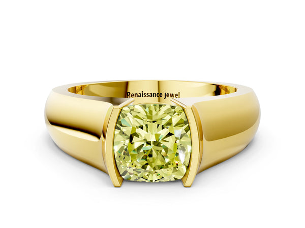 Yellow Gold Cushion Cut Half Bezel Engagement Ring Setting for Fancy Yellow Center - Design RJ-777