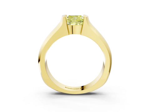 Yellow gold Fancy Yellow Cushion Cut Solitaire Bezel Set Diamond Ring with Wide Band_3