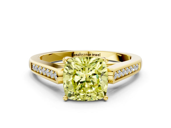 Yellow Gold Cushion Cut Cathedral Solitaire Engagement Ring Setting for Fancy Yellow Center