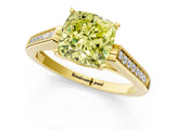 Yellow gold Fancy Yellow Cushion Cut Solitaire Cathedral Diamond Engagement Ring with Channel-Set Band and Four-Prong Setting_4