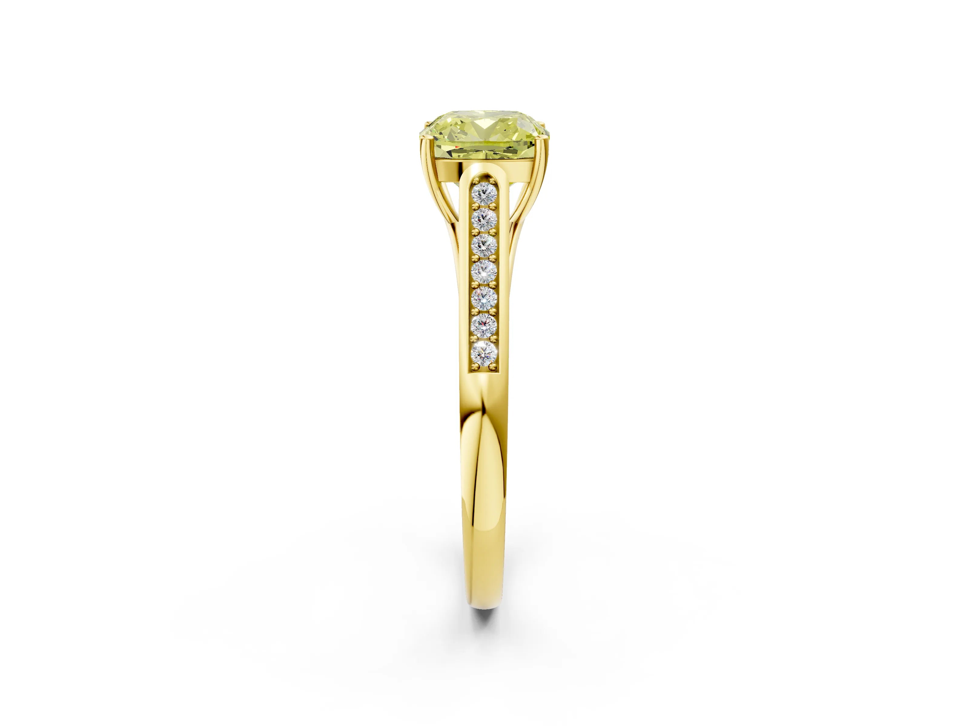 Yellow gold Fancy Yellow Cushion Cut Solitaire Cathedral Diamond Engagement Ring with Channel-Set Band and Four-Prong Setting_5