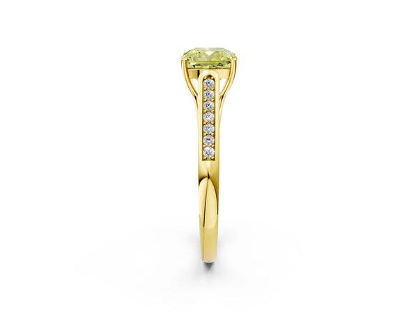 Yellow Gold Cushion Cut Cathedral Solitaire Engagement Ring Setting for Fancy Yellow Center
