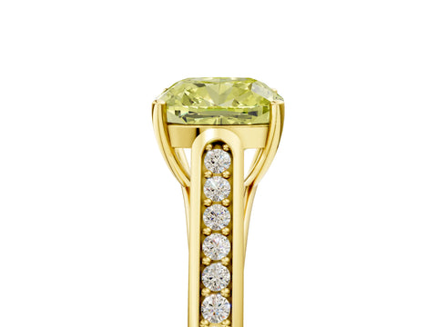 Yellow gold Fancy Yellow Cushion Cut Solitaire Cathedral Diamond Engagement Ring with Channel-Set Band and Four-Prong Setting_8
