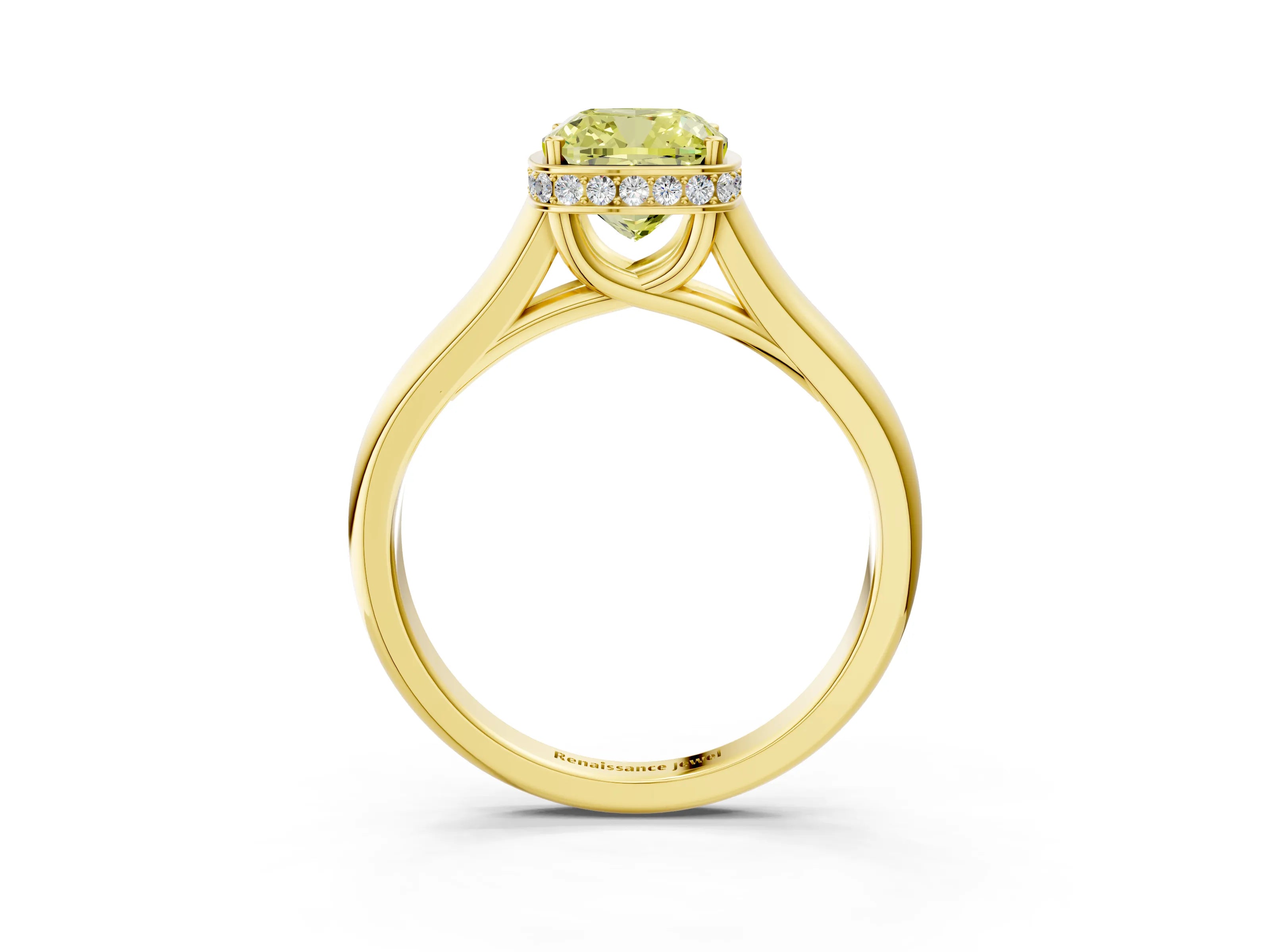 Yellow gold Fancy Yellow Cushion Cut Solitaire Diamond Engagement Ring with Four-Prong Setting and Tapered Band_3